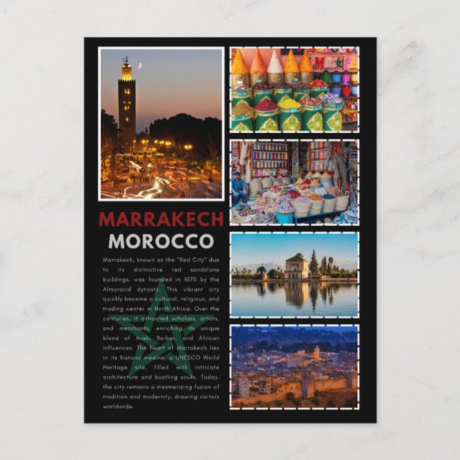 Carte Postale Architecture marocaine de Marrakech colorée (Devant)