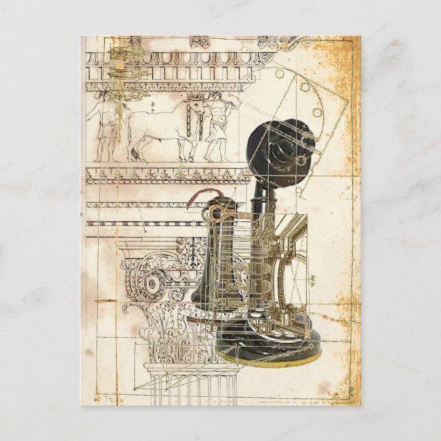 Carte Postale architecture steampunk antique téléphone vintage (Devant)
