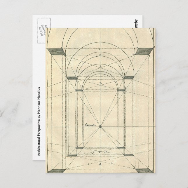 Carte Postale Architecture vintage, Perspective Arc Renaissance (Devant / Derrière)