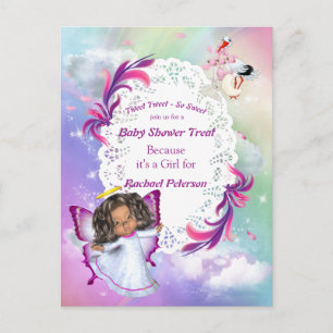 Carte Postale Arcs-en-ciel, nuages fluides et Baby shower papill