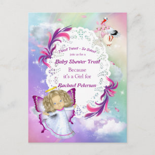 Carte Postale Arcs-en-ciel, nuages fluides et Baby shower papill