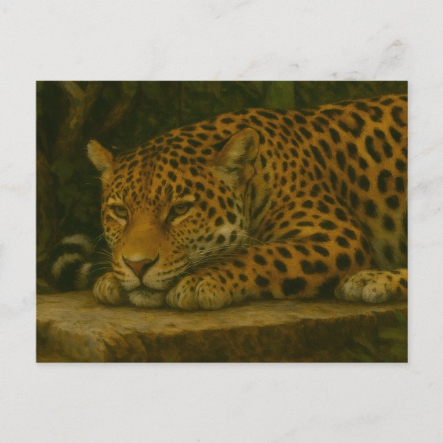 Carte Postale Ardoise dorée - Leopard reposant en feuillage (Devant)
