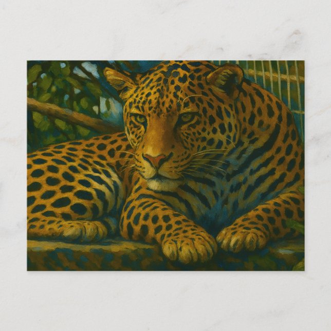 Carte Postale Ardoise dorée - Leopard reposant en feuillage (Devant)