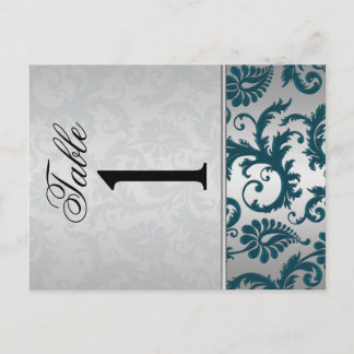 Carte Postale Argent à deux côtés et Damas Turquoise II Numéro d