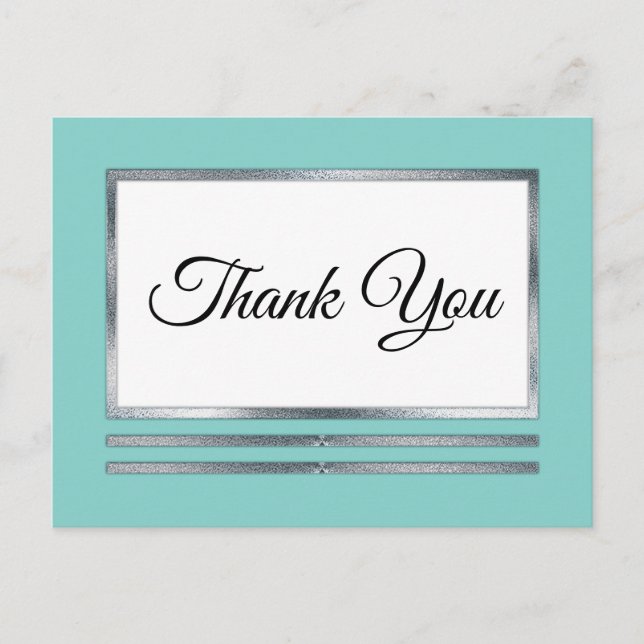 Carte Postale ARGENT | Aqua Moderne simple Merci élégant (Devant)