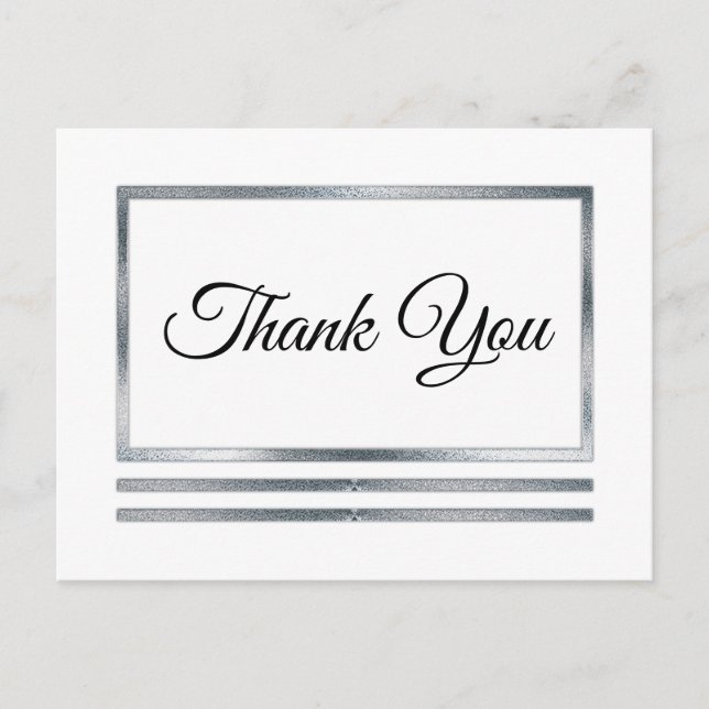 Carte Postale ARGENT | Blanc moderne simple Merci élégant (Devant)