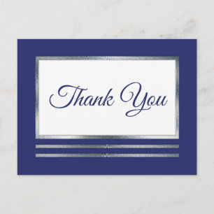 Carte Postale ARGENT Bleu Moderne Simple Merci élégant