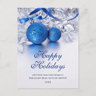 Carte Postale Argent Bleu ornement de Noël Accueil d'entreprise