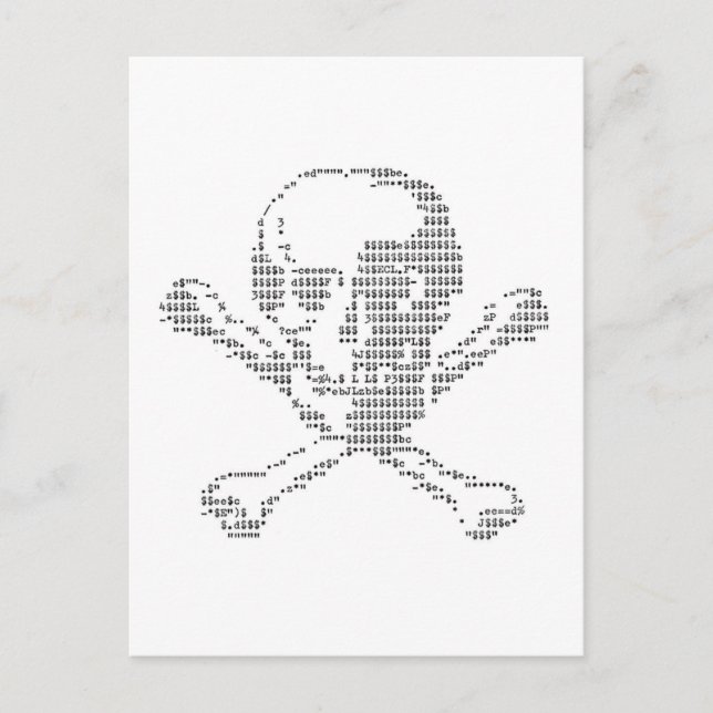 Carte Postale Argent Crâne de Jolly roger ascii art (Devant)