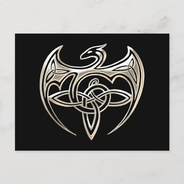 Carte Postale Argent Et Dragon Noir Trine Celtic Knots Art (Devant)