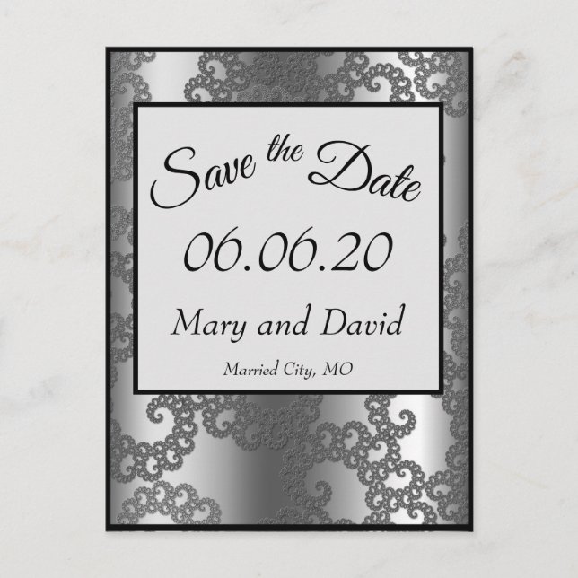 Carte Postale Argent Fractal Enregistrer La Date (Devant)