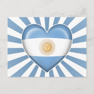 Carte Postale Argentine Drapeau cardiaque avec éclatement de la