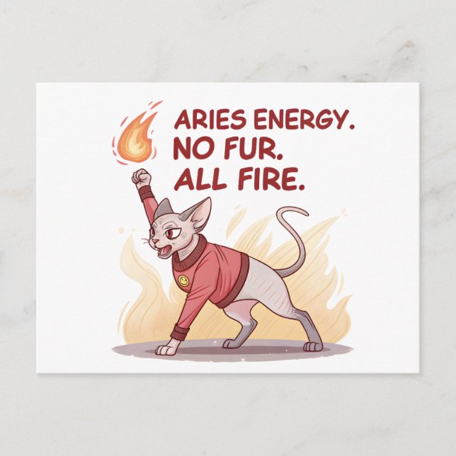 Carte Postale Aries Énergie Chat Sphynx Sans Fourrure Tout Feu A (Devant)