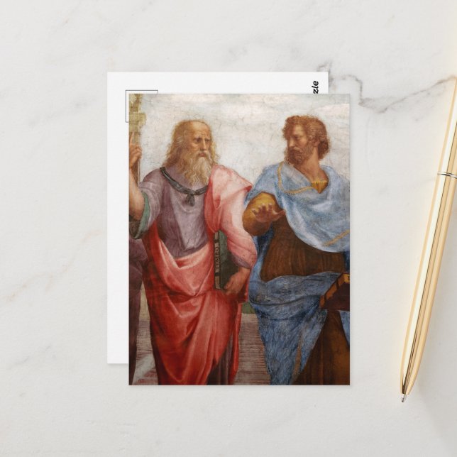 Carte Postale Aristote et Platon par Raphael (Devant/Arrière en situation)