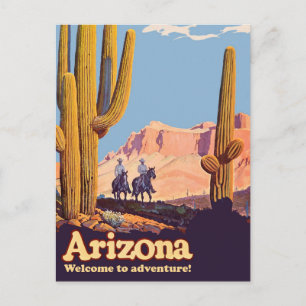Carte Postale Arizona, Cowboys dans le désert, Cactus