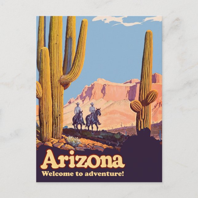 Carte Postale Arizona, Cowboys dans le désert, Cactus (Devant)