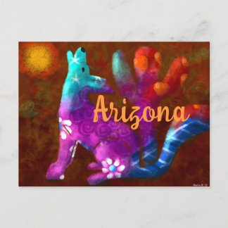 Carte Postale Arizona Coyote Art Abstrait Saguaro Cactus Désert