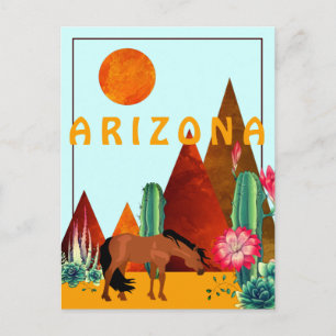 Carte Postale Arizona ~ Montagnes, Cactus et le désert du cheval