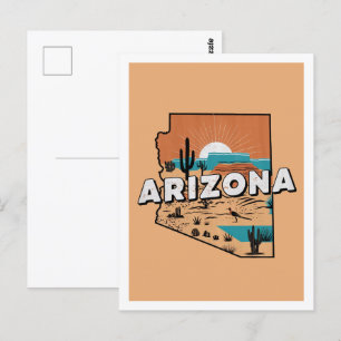 Carte Postale Arizona Retro Voyage Design Icone États-Unis