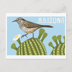 Carte Postale Arizona Saguaro Cactus dessin Wren