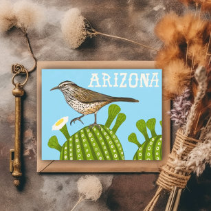 Carte Postale Arizona Saguaro Cactus Wren Cute Bird Nature