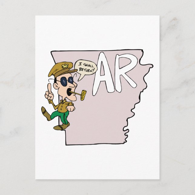 Carte Postale Arkansas AR Map & Douglas MacArthur Cartoon (Devant)