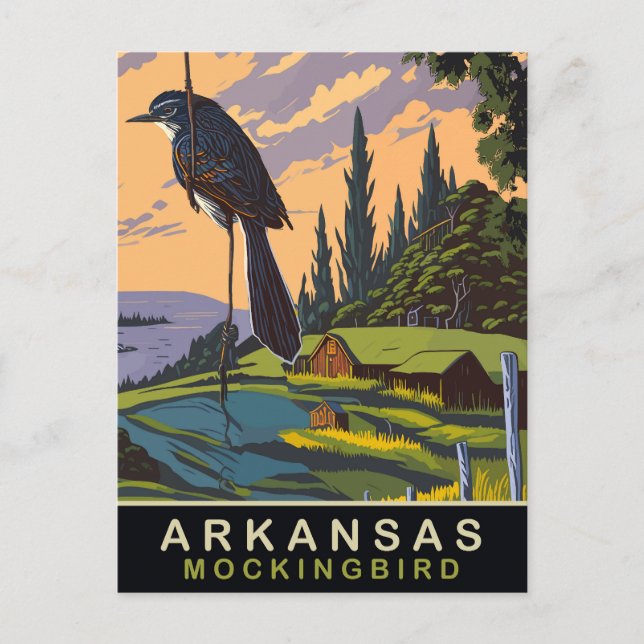 Carte Postale Arkansas, Moqueur sur une ferme, Voyage (Devant)