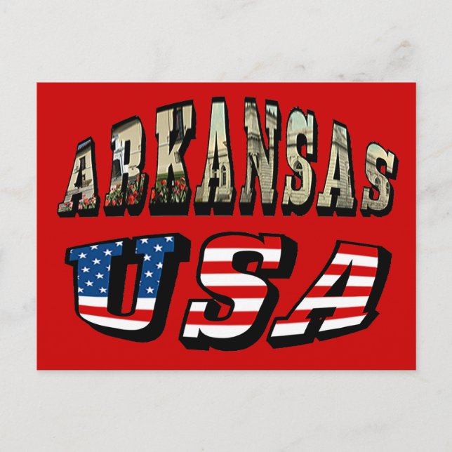 Carte Postale Arkansas Picture et USA Flag Text (Devant)