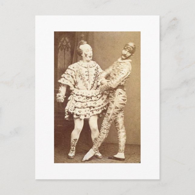 Carte Postale Arlequin vintage et clown (Devant)