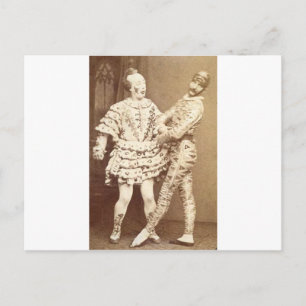 Carte Postale Arlequin vintage et clown