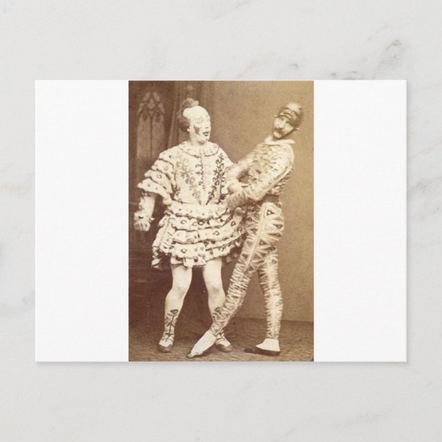 Carte Postale Arlequin vintage et clown (Devant)