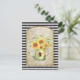 Carte Postale Arlequin vintage Jardin Tournesols