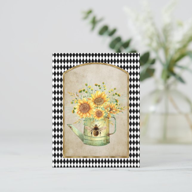 Carte Postale Arlequin vintage Jardin Tournesols (Debout devant)