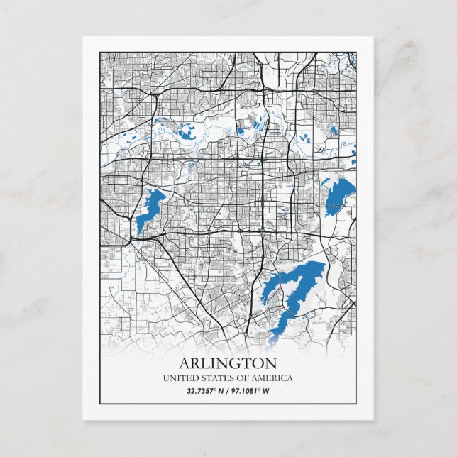 Carte Postale Arlington Texas USA City Plan de la ville (Devant)