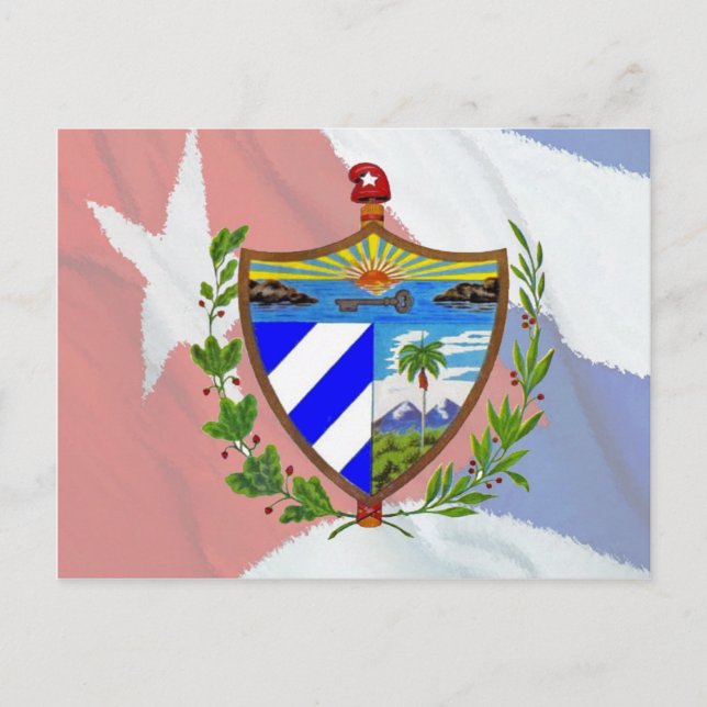Carte Postale Armoiries de Cuba sur le drapeau cubain (Devant)