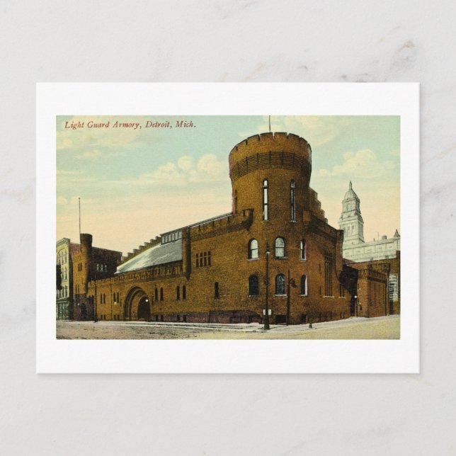 Carte Postale Armory de la Garde légère Detroit, Michigan (Devant)