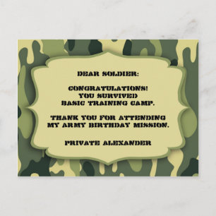 Carte Postale Army Camo Birthday party thank you note