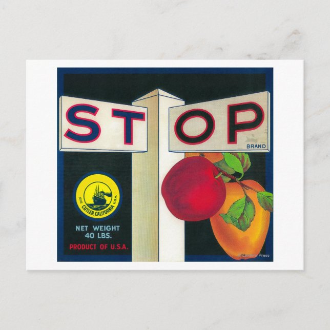Carte Postale Arrêter Apple Crate LabelCutler, CA (Devant)