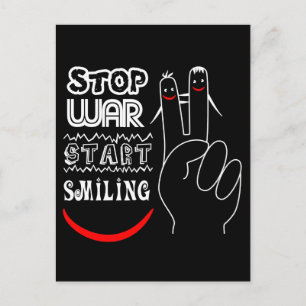 Carte Postale Arrêtez la guerre, commencez à sourire Signe de pa