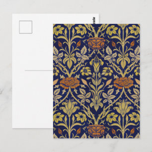 Carte Postale Arrière - plan bleu Morris Rose et Motif de fleurs