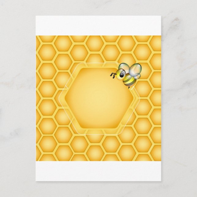 Carte Postale Arrière - plan de nid d'abeille avec une abeille (Devant)