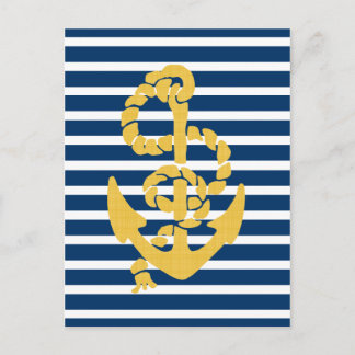 Carte Postale Arrière - plan Jaune Ancre Bleu Et Blanc Grillé