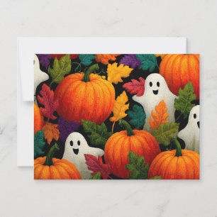 Carte Postale Arrière - plan Motif Halloween avec Citrouilles or