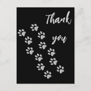 Carte Postale Arrière - plan noir Silver Dog Paws Motif d'impres