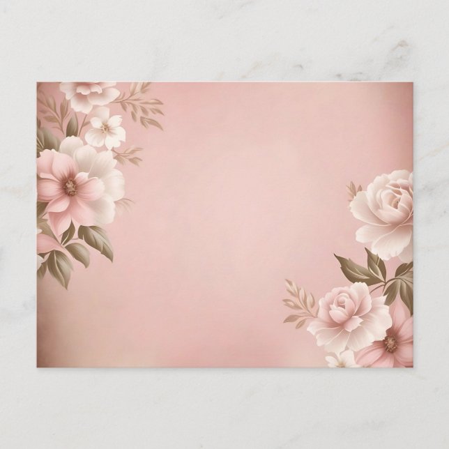 Carte Postale Arrière - plan rose clair avec florale bouillie (Devant)