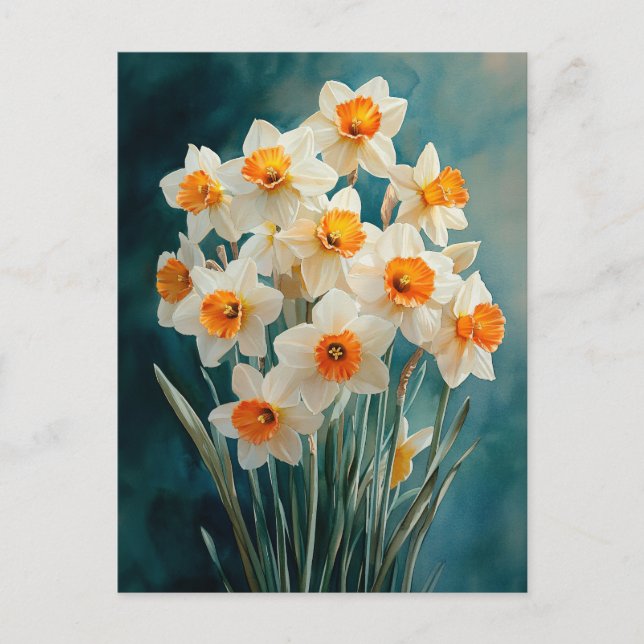Carte Postale Arrière - plan Turquoise des jonquilles d'aquarell (Devant)