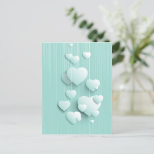 Carte Postale Arrière - plan vert clair avec coeur blanc 3D