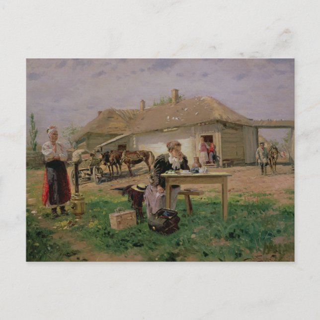 Carte Postale Arrivée d'une maîtresse d'école dans (Devant)