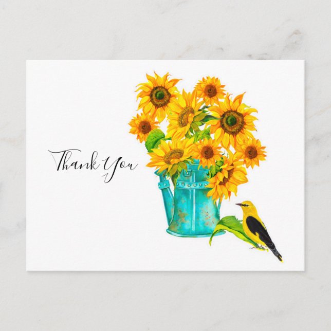 Carte Postale Arrosage de tournesol Can Bouquet Merci (Devant)