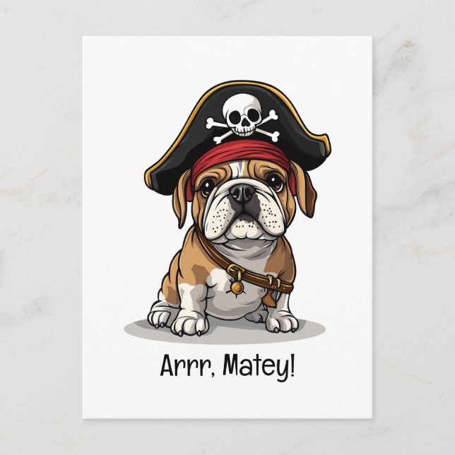 Carte Postale Arrr Matelot Pirate Crâne de Bouledogue Anglais Os (Devant)